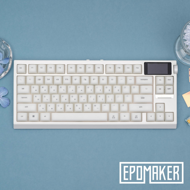 EPOMAKER G84 PRO 80배열 한글 LCD 노브 실리콘 키캡 유무선 기계식 키보드, 화이트(한글 버전), 바다 소금 저소음축, 제조사축