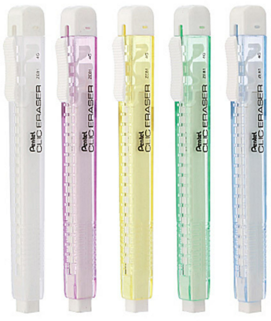 (OH) 펜텔 클릭 이레이져 지우개, 5색 클리어바디, 1세트