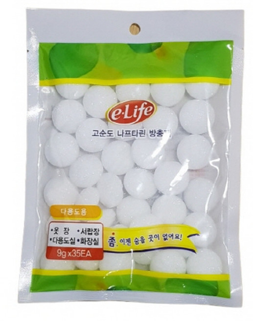 롯데 이라이프 고순도 나프탈렌 옷장용 화장실용 서랍장용 좀벌레 좀약 방충제 나프타린, 9g x 35개입, 1개, 9g