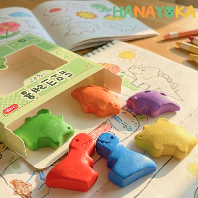 하나요카 크레용 돌아기 크레파스 아기 색연필 0 ~ 3세 손에안묻는크레용, 하나요카 듀오크레용 디노, 1세트, 6색
