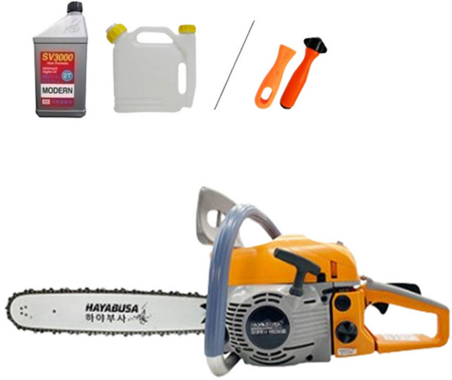 하야부사 고출력 엔진톱 H5200 III 가벼운 체인톱 46cc EZ스타트 일산캬브레다 18인치 가이드바 엔진오일 포함, 1개