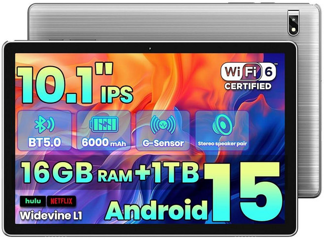 2026 안드로이드 태블릿 쌍둥이자리 AI 16GB+1TB 확장 10.1인치 옥타 코어 CPU 듀얼 카메라 WiFi6 6000mAh 와이드바인 L1 분할 스크린, 2026 안드로이드 태블릿, 쌍둥이자리 AI, 16GB