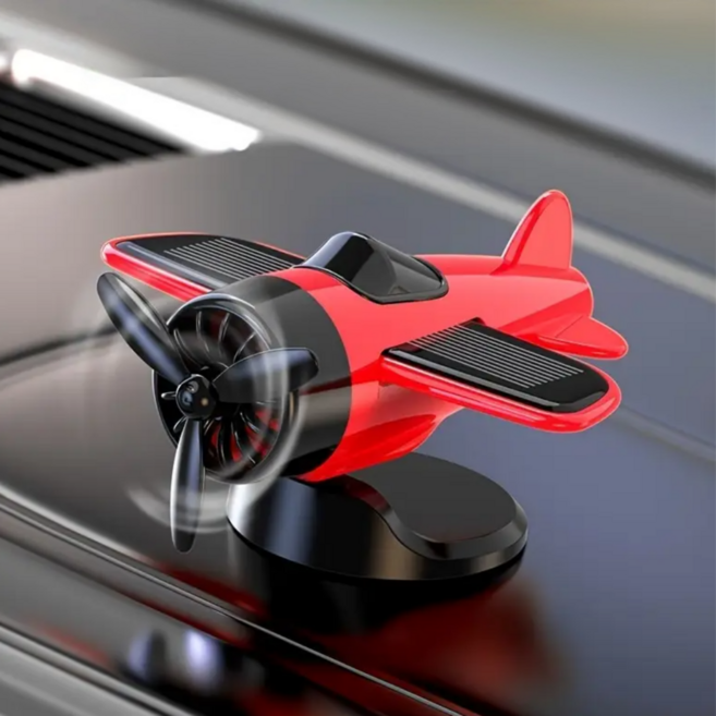 차량용 태양광 회전 무소음 비행기 장식품, 1개, 레드