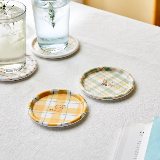 모던하우스 야탑점 L 숲속다람쥐 멜라민 카페 원형코스터 2P 체커보드 NK2624014, 1개, 사진참조