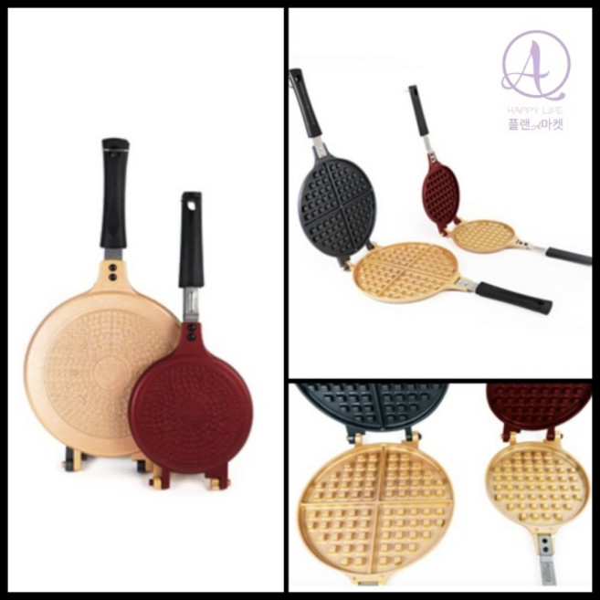 플랜A마켓 인덕션 원형 와플팬 티타늄코팅 크로플 떡구이 빵구이 팬 택1 아이들간식, 미니, 1개, 37.5cm
