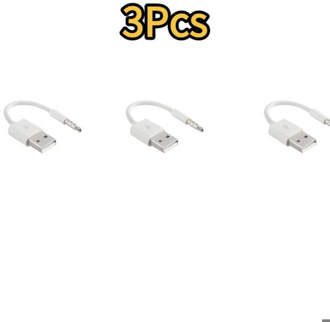 1/3/5/10PCS 충전기 데이터 USB 3.5mm 동기화 오디오 케이블 아이팟 셔플 3세대 4세대 MP3 플레이어 7세대 6세대 5세대 1세대 액세서리, [02] 3PCS