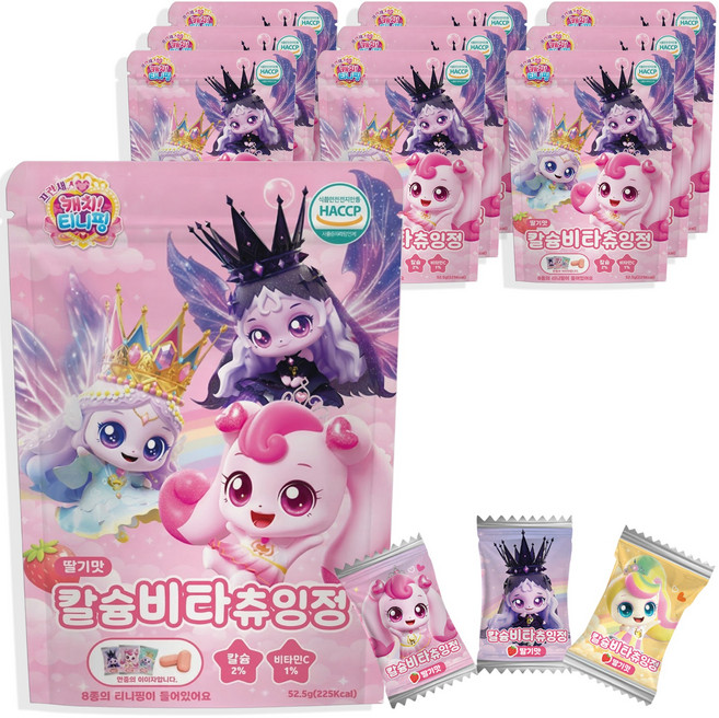 캐치티니핑 캐릭터 비타민D 츄잉정 아기 어린이간식 개별포장 딸기맛, 10개, 52.5g