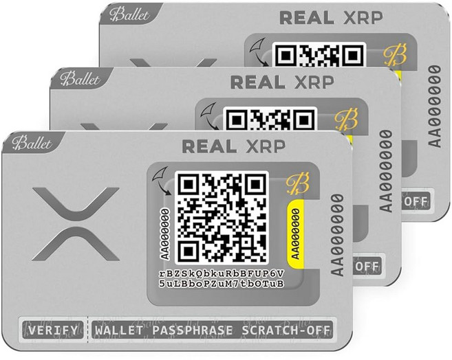 Real XRP - 가장 쉬운 암호화 NFT 및 스토리지 하드웨어 지갑 지원 (3팩) 안전한 콜드 통화 카드 암호화폐 다중, 124108 Ballet Real XRP - 가장 쉬운
