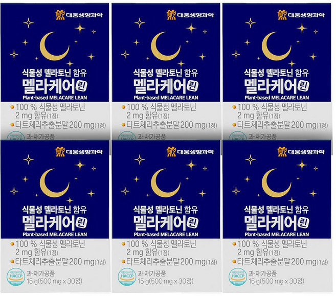 대웅생명과학 식물성 멜라토닌 함유 멜라케어린 1정당 2mg 함유 식약처 HACCP 인증, 6개, 30정