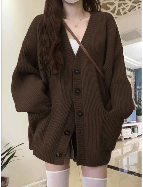 厚款寬鬆針織開衫 日系慵懶風復古軟糯毛衣外套 女