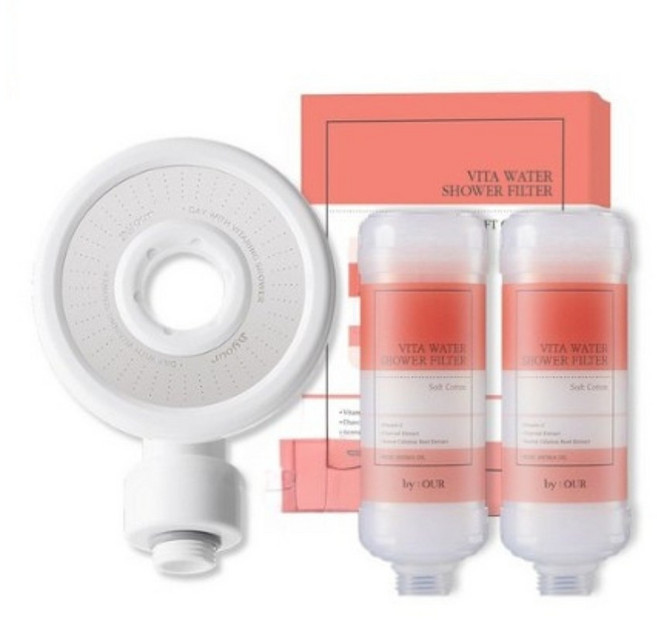 byOUR 韓國濾芯維他命蓮蓬頭套組 含2個沐浴過濾器 多種香氛 SPA級沐浴, 1個, Soft Cotton