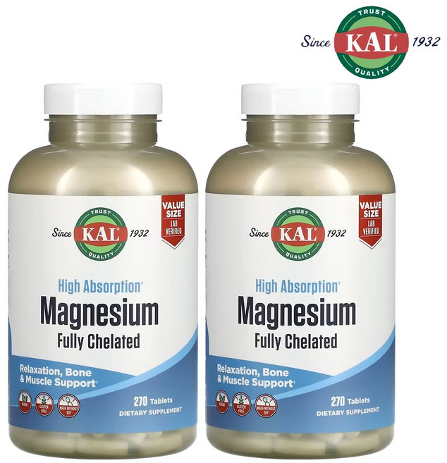 KAL 고흡수 마그네슘 풀리 킬레이트 270정, 2개