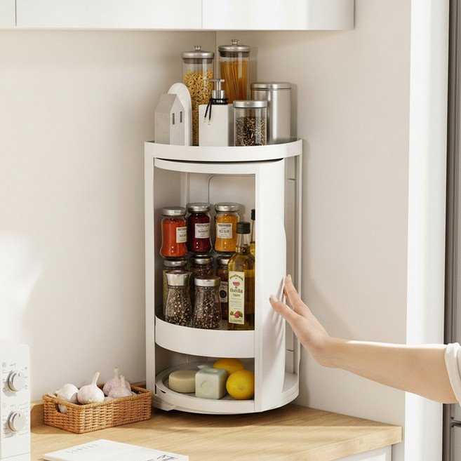 오틀리 깔끔히 숨겨지는 주방 히든 코너 슬라이딩 양념통 선반, 1개, 화이트