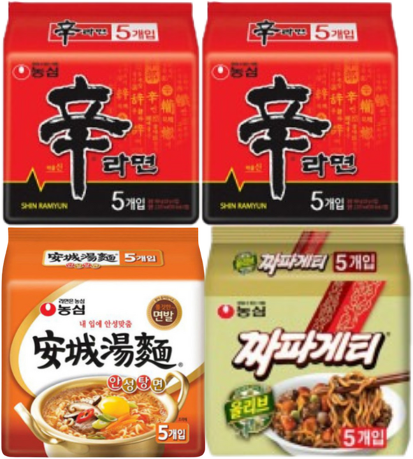 농심 라면 번들 세트 신라면 10입 + 안성탕면 5입 + 짜파게티 5입 (총 20봉), 20개