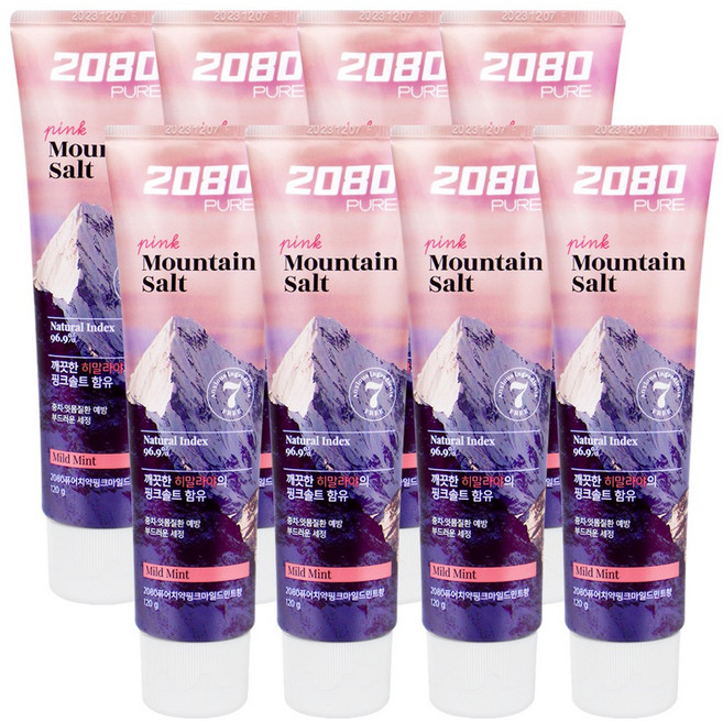 2080 퓨어 마운틴 핑크 솔트 치약, 120g, 8개