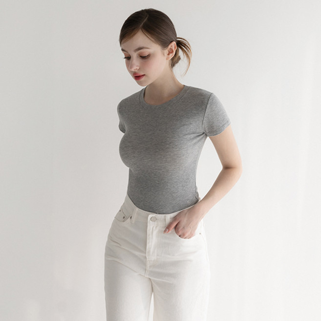 크라시앙 자체제작 젤라또 텐션 반팔티 이너 기본 라운드넥 레이어드 가슴커보이는 티셔츠