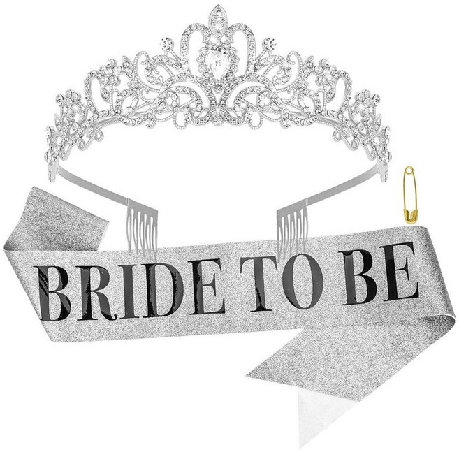 Wecoe Gold Bride to Be Sash and Tiara Set Bridal Shower Gifts for Bachelorette Party Engagement, Silver