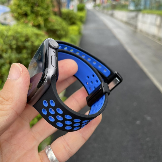 適用於蘋果手錶錶帶 磁吸折疊扣, 黑藍色, 38/40/41/(S10/S11)42, 1個