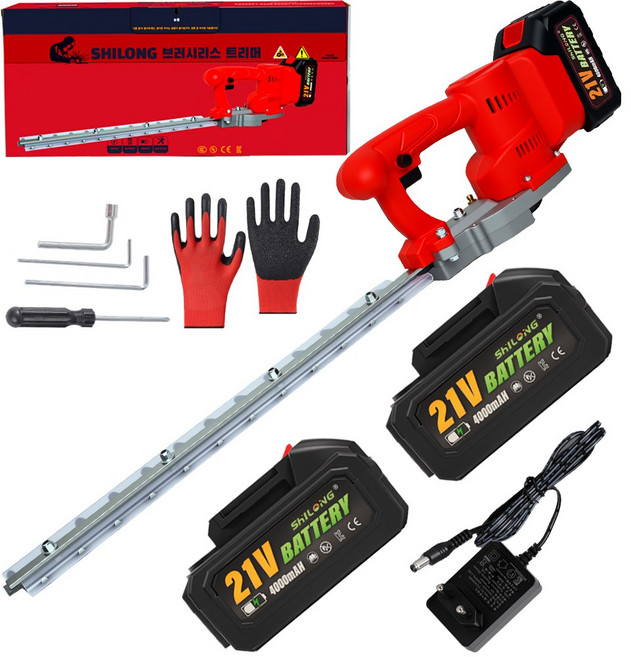 SHILONG 충전 전정기 헤지 트리머 양날 브러시리스 트리머 전기 잡초 트리머, 1세트