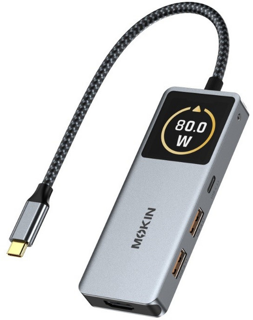 MOKiN PD 100W 快充 HDMI 4K@60Hz 10Gbps, 1個, 6合1 USB-C Hub 數位顯示版, 銀灰色