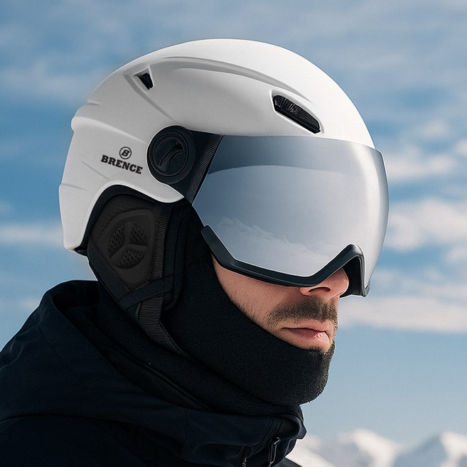 브렌스 프로 스키헬멧 고글 일체형 스노우보드 남성 여성, 화이트, 색상:화이트 / 사이즈:XL