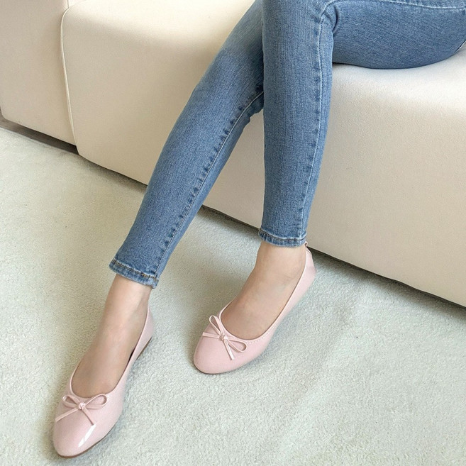 러블리디 소피 편안한 애나멜 리본장식 플랫 슈즈