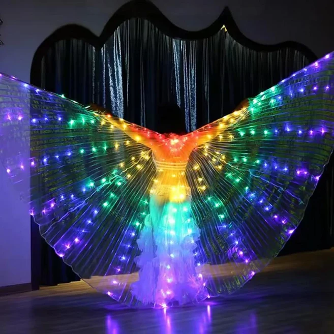 LED 조명 밸리 댄스 날개 빛나는 요정 날개 빛나는 나비 이시스 날개 공연 댄스 파티 레이브 의상, 02 Child size, 02 without stick, 06 colorful