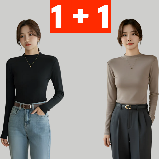 밸류그램 여성 프리미엄 긴팔 반목 티셔츠 1+1