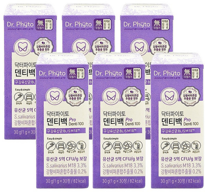 닥터파이토 덴티백 구강유산균 1g x 30정 1박스, 6개