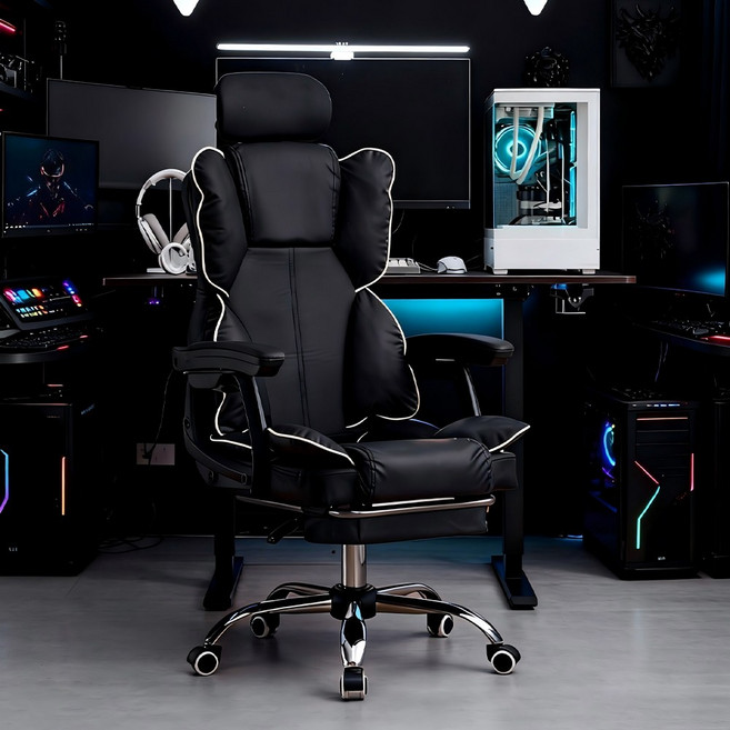 Takata 게이밍 PC방용 머리받침조절 고급 가죽 컴퓨터 의자, 블랙