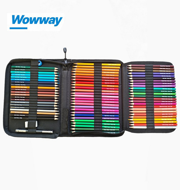 WOWWAY 유성 색연필 72색+펜대+연필깎이+지우개 컬러링북 고급미술용품 도구 파우치형, 1세트, 72색