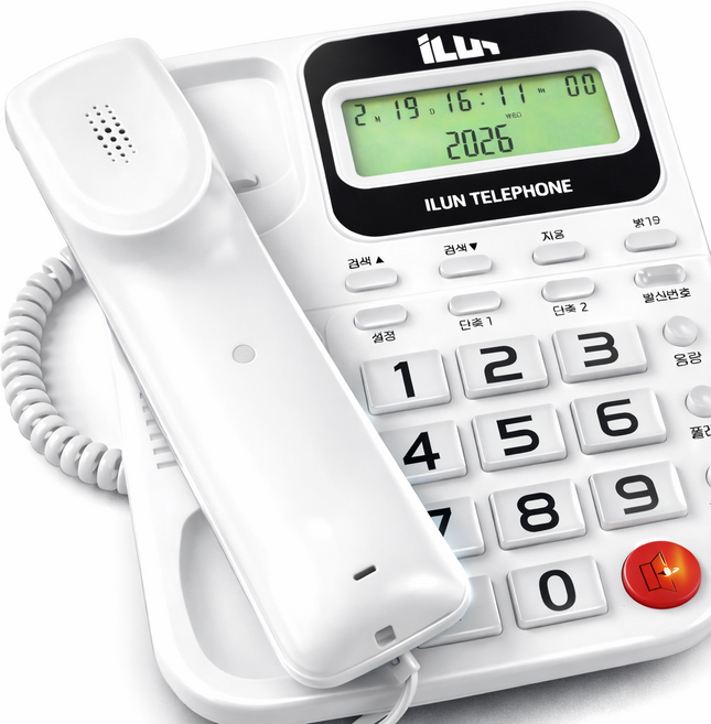 [3세대] 소리가 더 또렷한 빅버튼 발신자 LCD 유선 전화기, [IL-101] 화이트