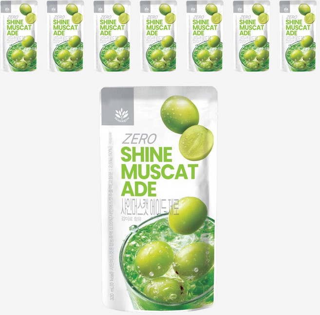 발란스그로우 빅사이즈 제로칼로리 샤인머스캣 에이드 청포도 파우치음료, 8개, 320ml