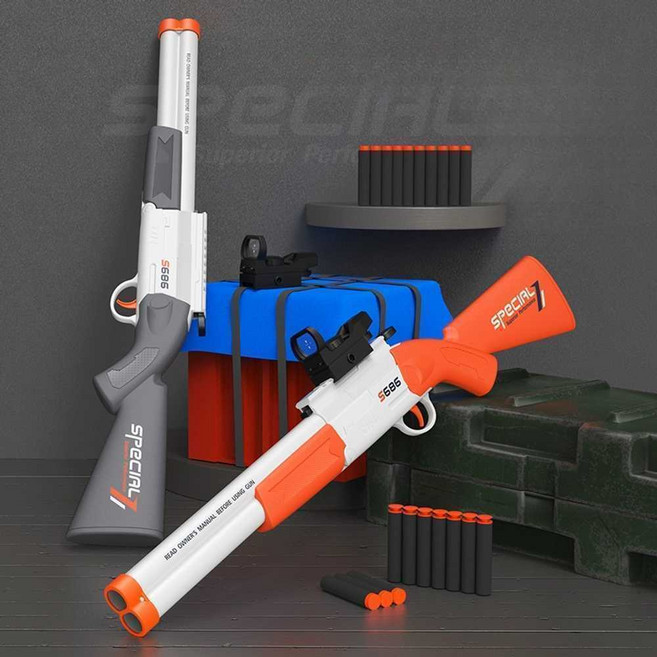 S686 미니어처 더블배럴 샷건 너프건 장난감 발사가능, 1개, S686(카멜레온)소프트탄50+흡착탄50+타겟