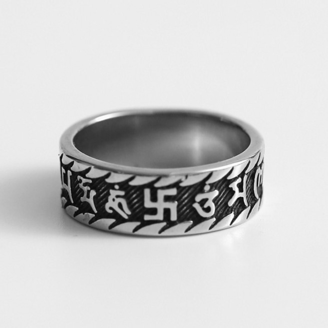 [당일출고] 만자 불교 문양 써지컬스틸 볼드 반지