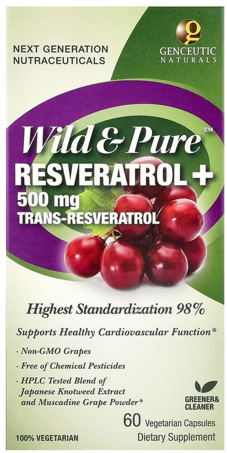 Genceutic Naturals 젠수틱 내처럴즈 순수 야생 레스베라트롤 500mg Resveratrol, 60정, 1개 - 쿠팡