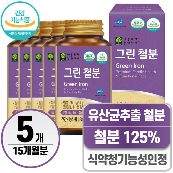 여성 철분제 식약청인증 헬시위듀 임산부 철분영양제, 5개, 90정