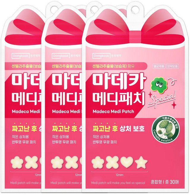 동국제약 마데카 메디패치 스페셜 꽃별하트 패치 혼합형 30매 스팟패치 습윤패치 꾸안꾸패치 상처스팟커버 스팟케어, 3개