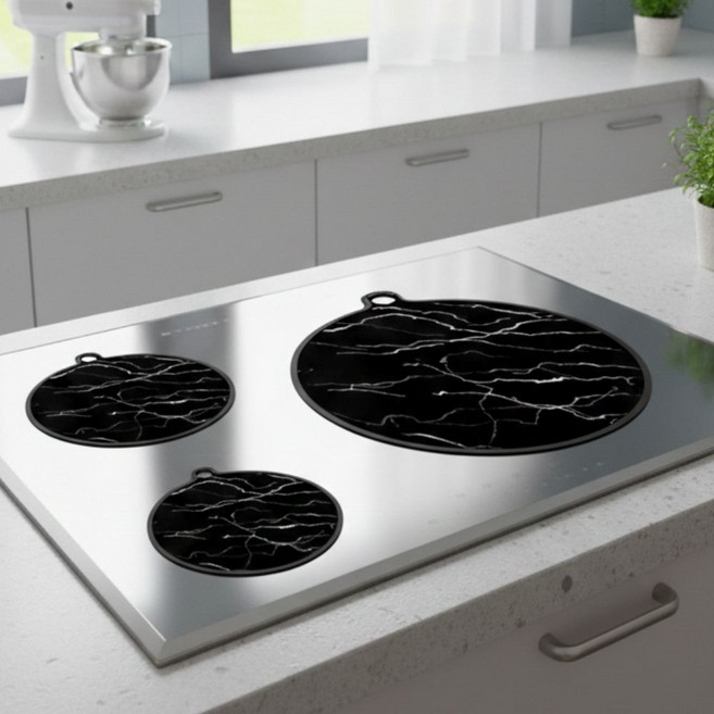 유또 실리콘 인덕션 커버 덮개 보호 매트, 3개, 블랙