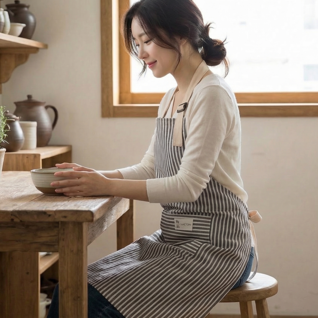 슈나온 북유럽풍 스트라이프 앞치마, 1개, 그레이