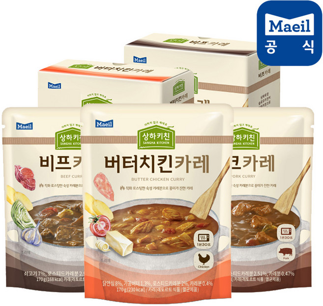 상하목장 슬로우키친 카레 3종 비프/포크/버터치킨카레 170g 3개입 2박스(총6팩), 2개