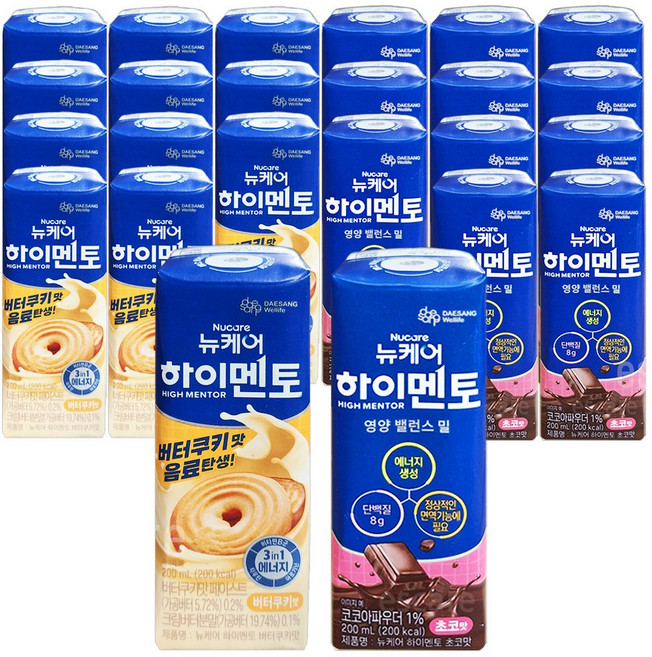 뉴케어 하이멘토 버터쿠키맛+초코맛 성장기 청소년의 에너지 충전, 24개, 200ml