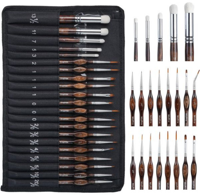 Nicpro 미니어처 페인트 브러시 드라이 - 아크릴 오일 수채화용 천 롤이 포함된 21PCS 모델 세트 모델용 디테일 브러시 페인팅 숫자별 페인트 공예, 21 PCS