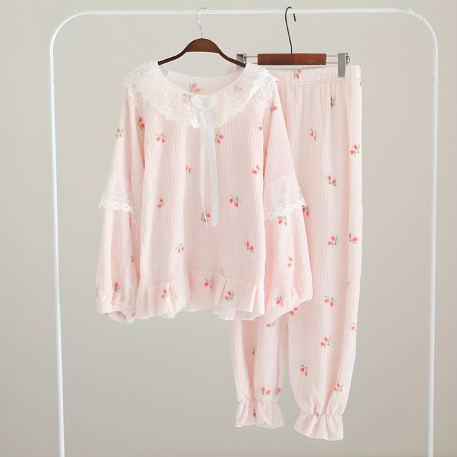 글램공감 여성용 뽀송 레이스 긴팔 수면 잠옷 상하의 세트