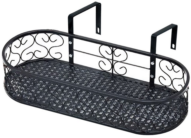 MK 베란다 화분걸이대 일반 난간용 (라운드 60 X 20cm) 난간고리2개형, 블랙, 1단