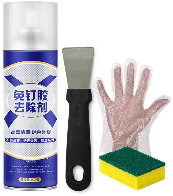 免釘膠去除劑 450ml 贈除膠工具, 1個, 450ml去除劑+刀鏟+菜瓜布+手套