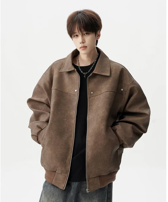 BLACK K7 남성 봄가을 오버핏 가죽자켓 캐주얼 커플룩 집업 코트