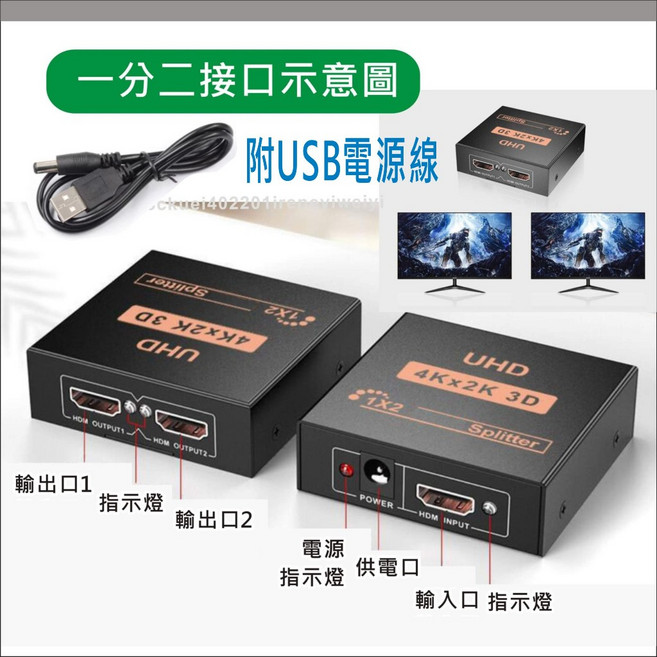 HDMI 分享器 分配器 轉接器, 1個, 【1進2出】螢幕同步顯示-組合1