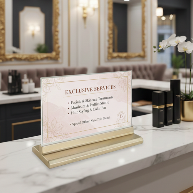 디모어 고급형 아크릴 POP 거치대 메뉴판 안내문 세로 T자형 스탠드 골드 가로형, 2개