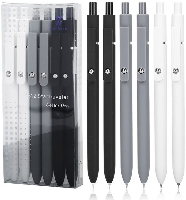 다오완스 컬러풀 젤 펜 0.5mm 파인 포인트 리트랙터블 일기 및 스케치용 멀티 컬러 펜 교사 필수품 교사 학용품 여성용 선물(6Pc-빈티지 색상), 7 6Pcs-Black Gray White-Black, 6Pcs-Black Gray White-Black In